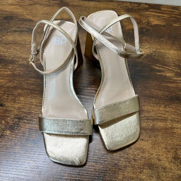 BP Parker Dress Sandals 5.5 Womens Gold Metallic Triangle Heel Ankle Formal New - Picture 7 of 10